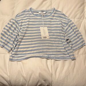 Frame Denim Blue and White Striped Short Sleeve Tee